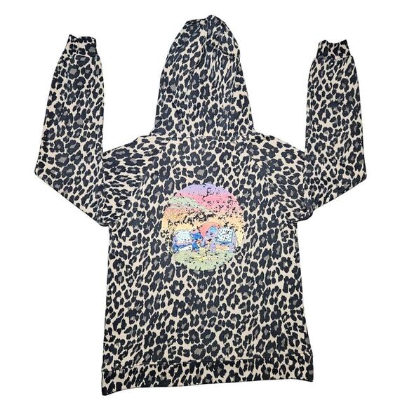 Nicole Miller Women's size S Cheetah Print Elephant Hoodie Embroidery Boho Urban - Picture 1 of 12
